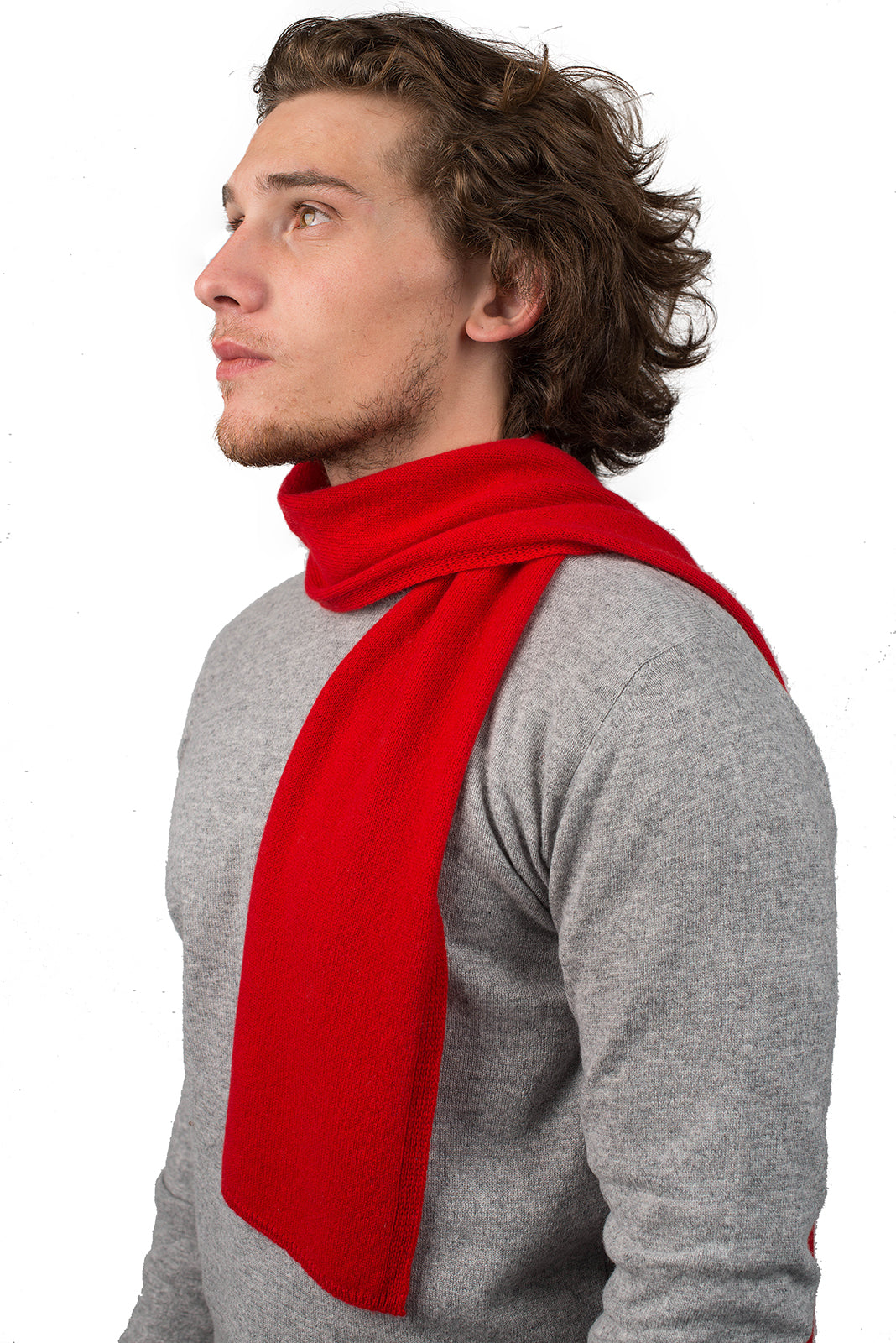 Red Men's 100% Cashmere Skinny Scarf