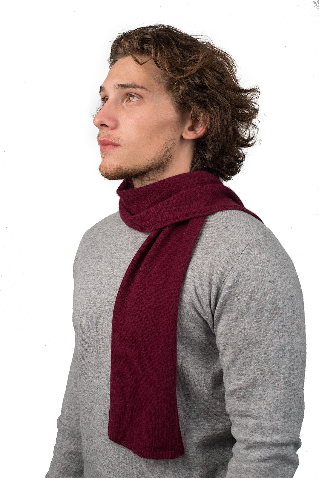 Burgundy Men's 100% Cashmere Skinny Scarf