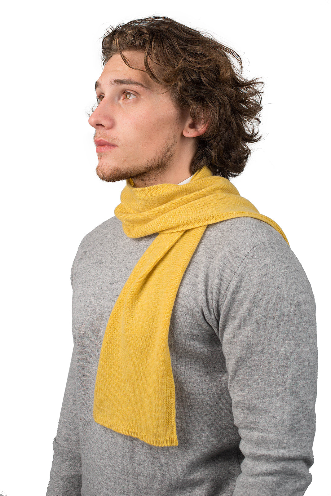 Yellow Men's 100% Cashmere Skinny Scarf