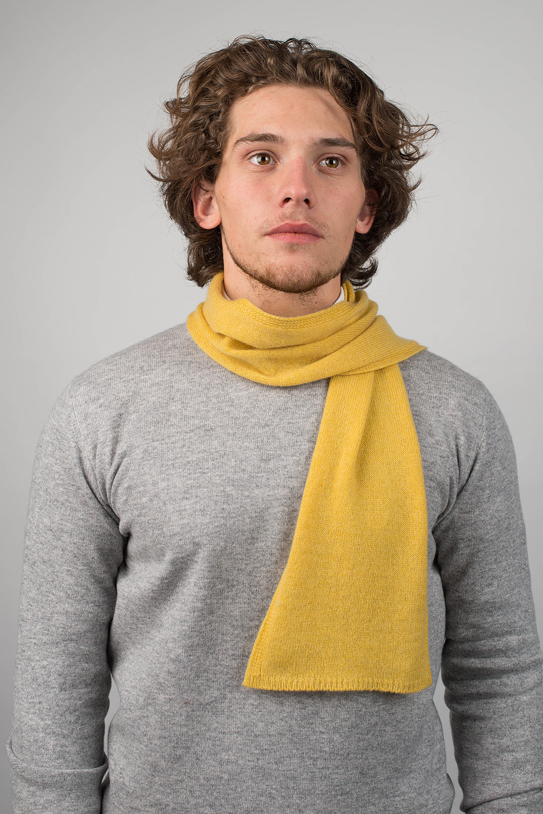 Yellow Men's 100% Cashmere Skinny Scarf, view 2