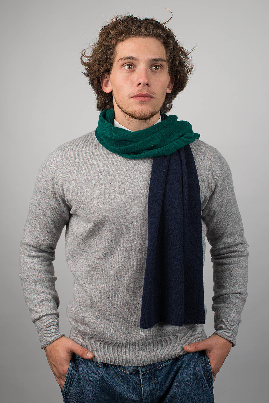 Blue-Green Men's Two-Tone 100% Cashmere Scarf, view 2