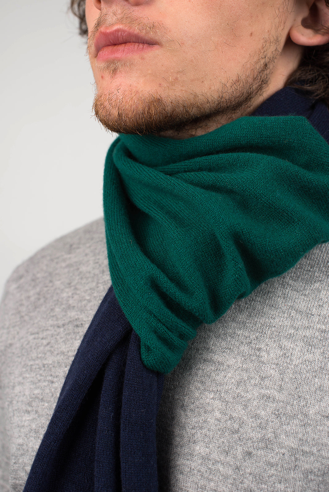 Blue-Green Men's Two-Tone 100% Cashmere Scarf, view 4