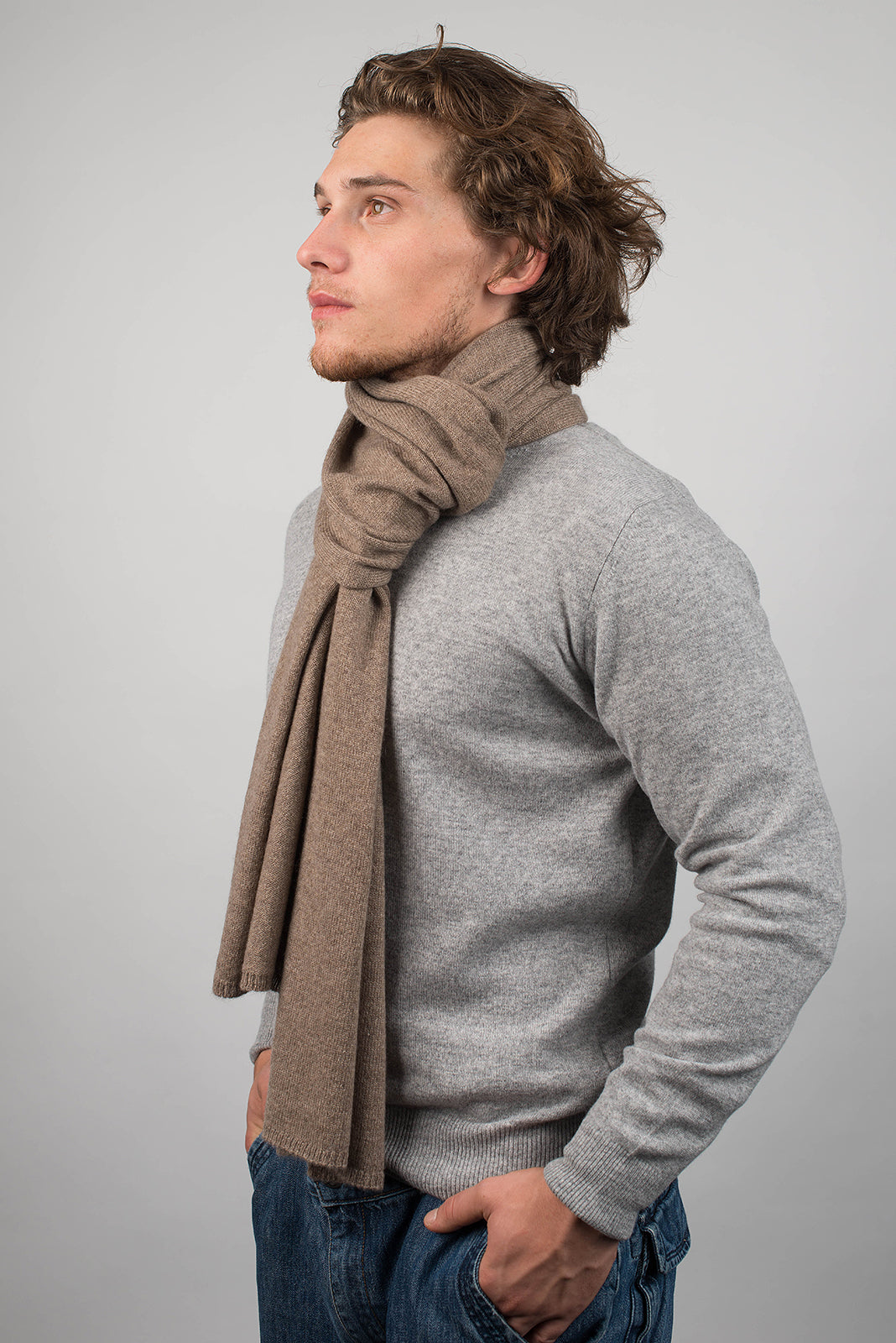 Mink Men's Wide 100% Cashmere Scarf, view 3