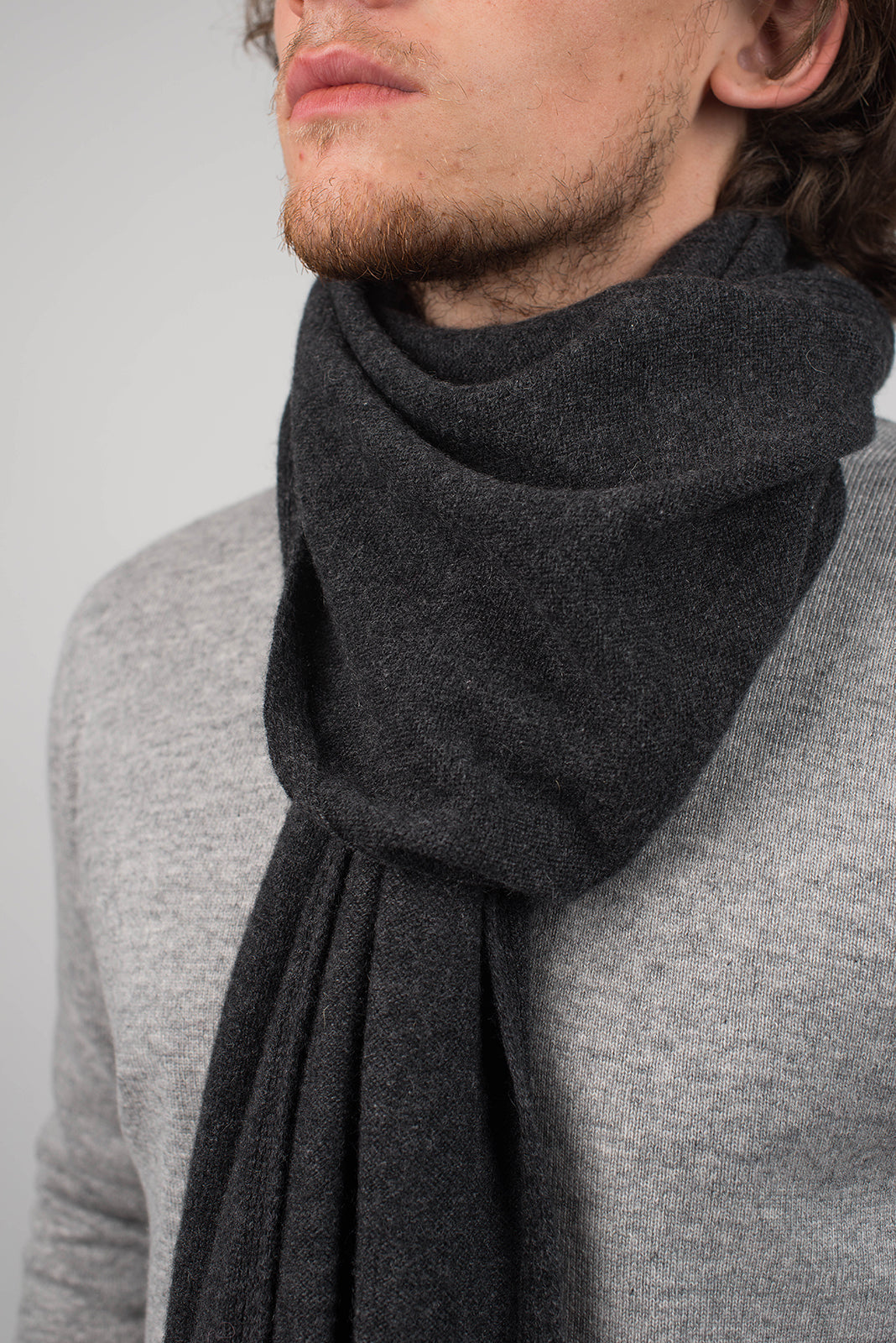 Charcoal Men's Wide 100% Cashmere Scarf, view 4