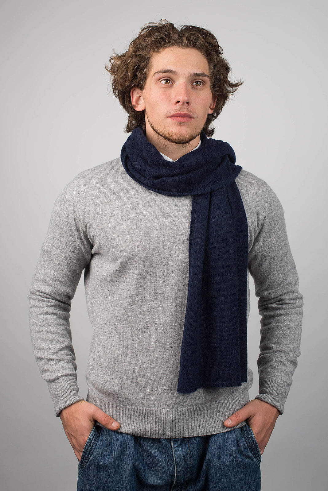 Blue Men's Wide 100% Cashmere Scarf, view 2