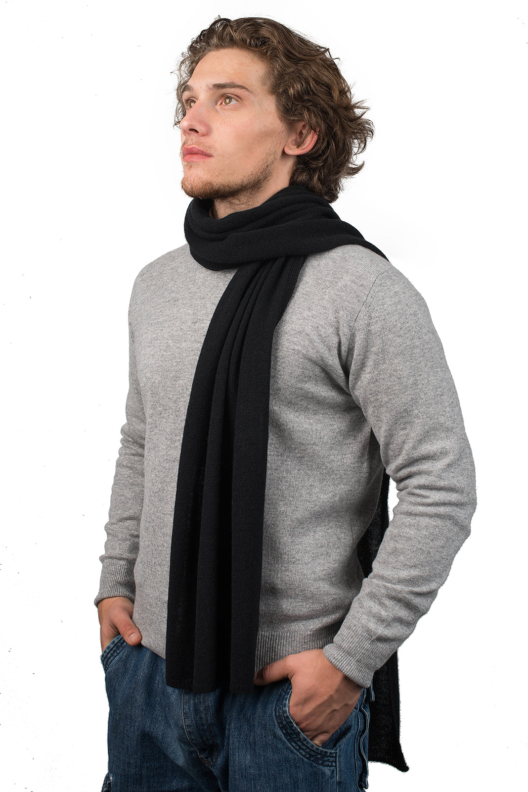 Black Men's Wide 100% Cashmere Scarf