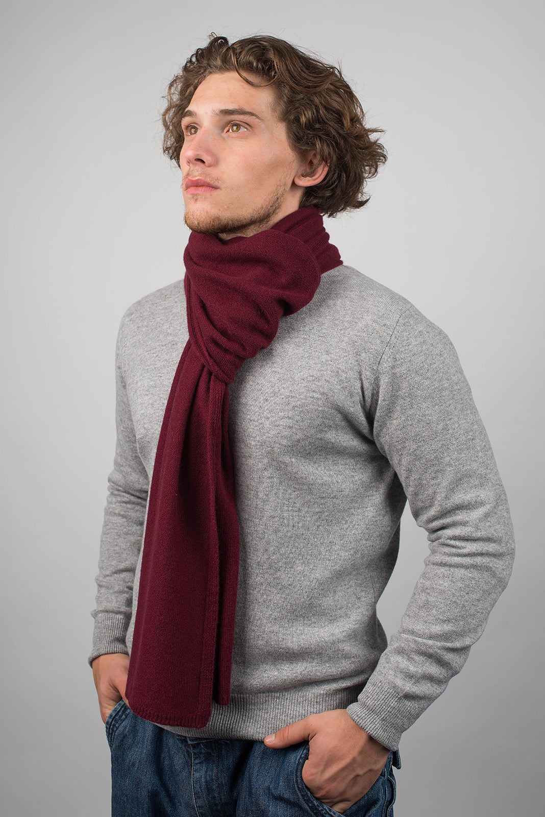 Burgundy Men's Wide 100% Cashmere Scarf, view 3