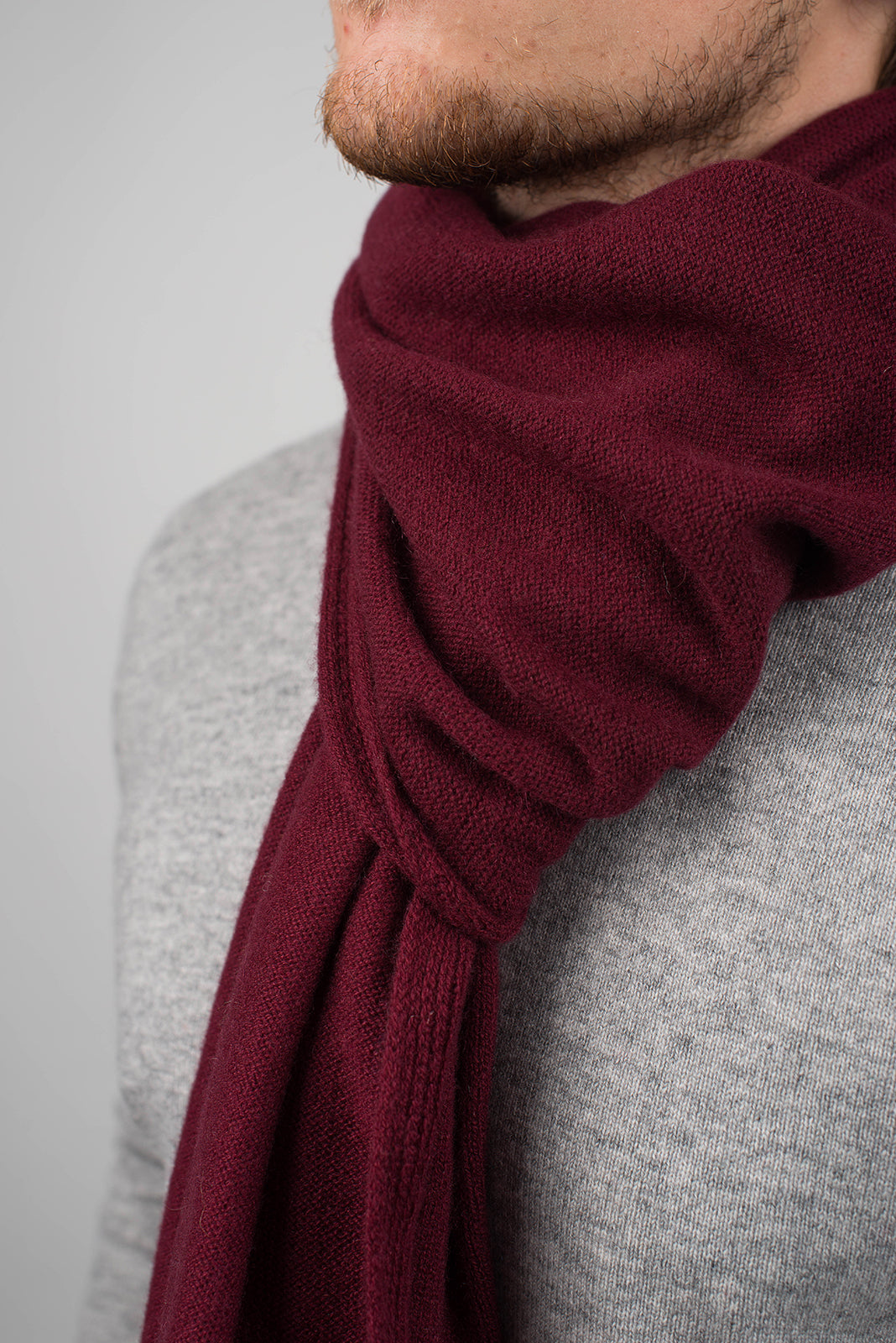Burgundy Men's Wide 100% Cashmere Scarf, view 4