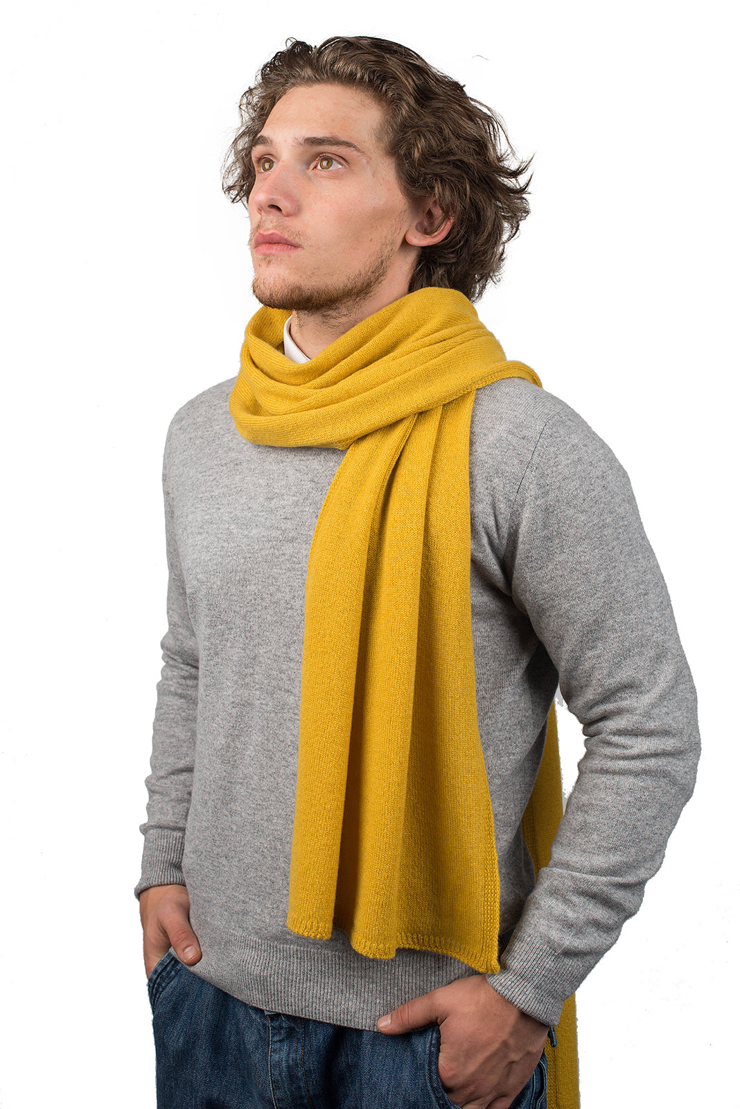 Yellow Men's Wide 100% Cashmere Scarf