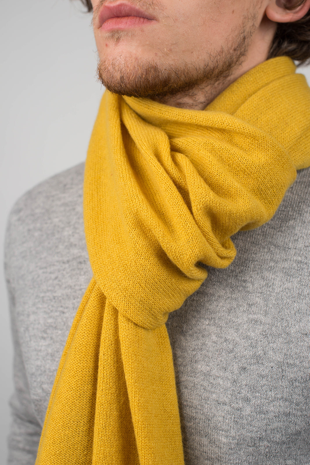 Yellow Men's Wide 100% Cashmere Scarf, view 4