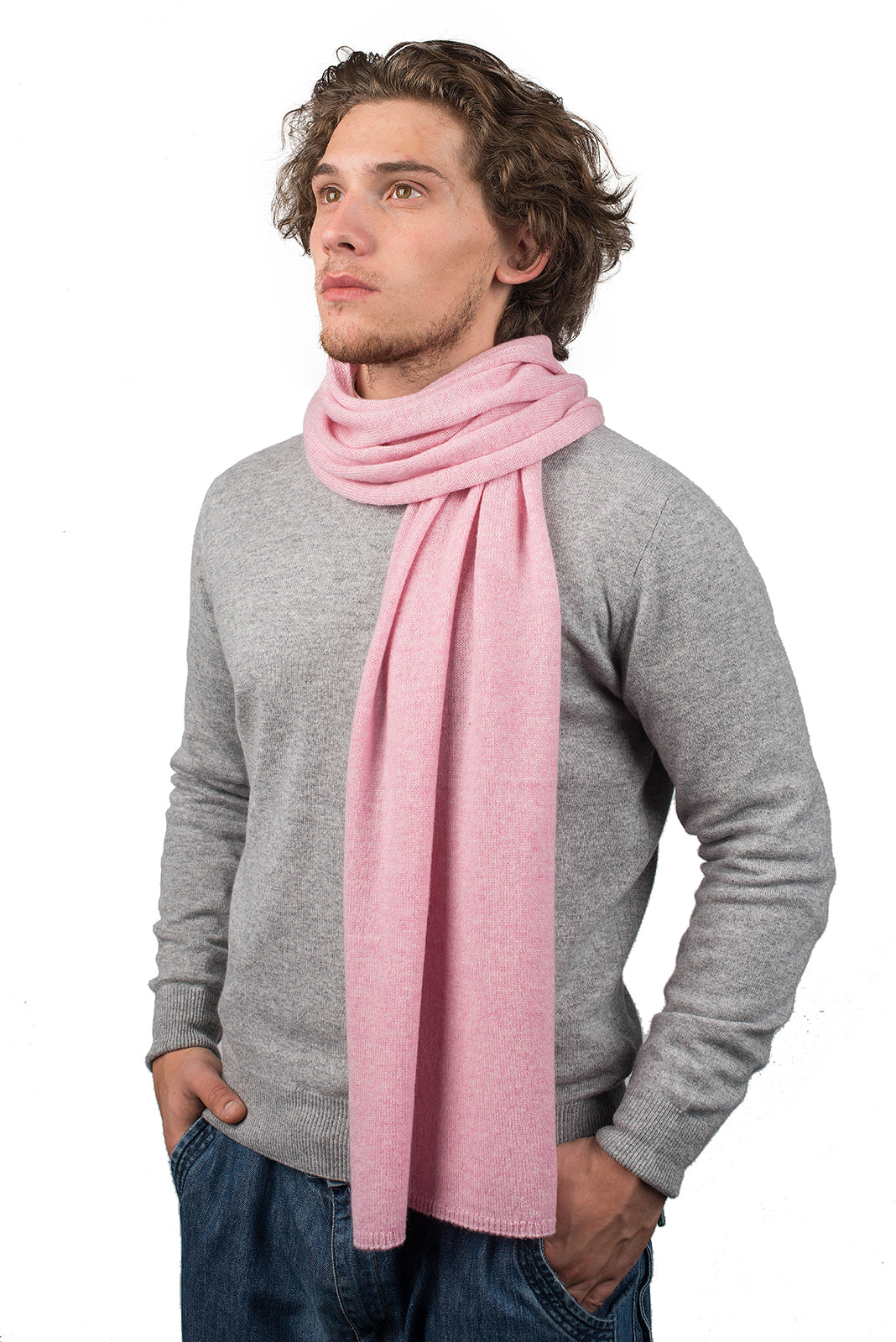 Pink Men's Wide 100% Cashmere Scarf