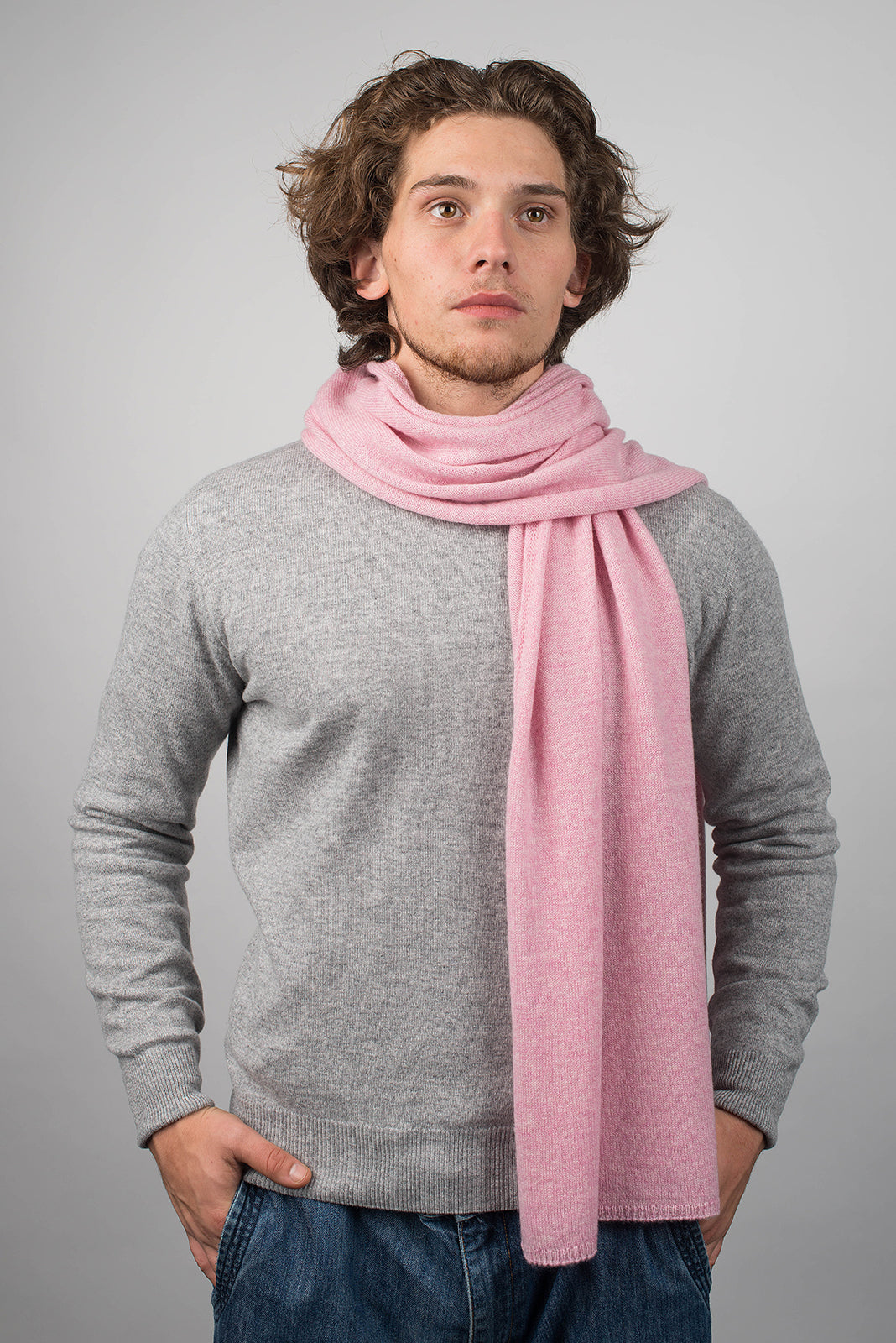 Pink Men's Wide 100% Cashmere Scarf, view 2