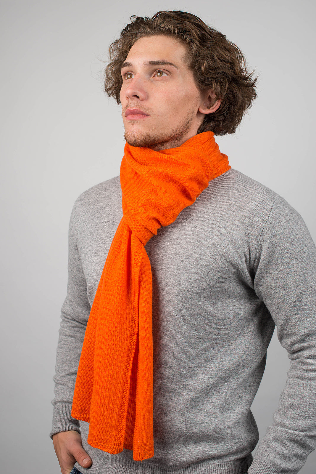 Orange Men's Wide 100% Cashmere Scarf, view 3