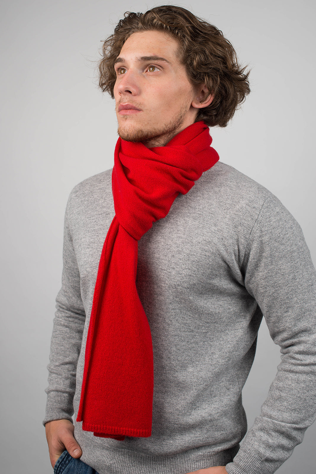Red Men's Wide 100% Cashmere Scarf, view 3