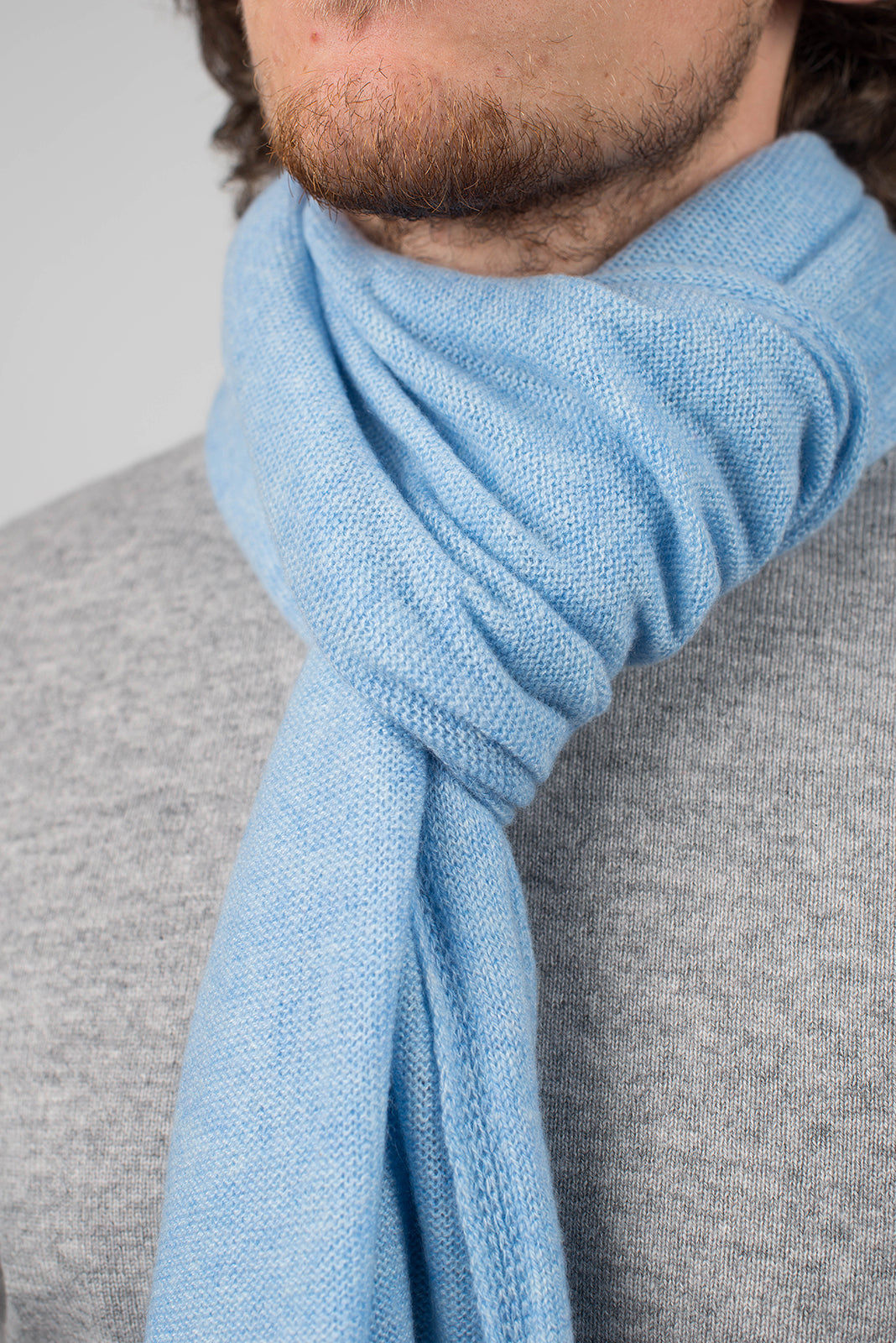 Sky Men's Wide 100% Cashmere Scarf, view 4