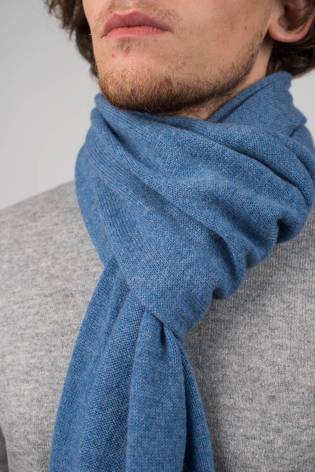 Light Blue Men's Wide 100% Cashmere Scarf, view 4