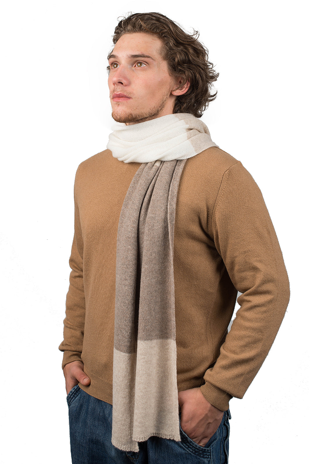 Beige-Mink-Cream Men's Three-Color 100% Cashmere Scarf