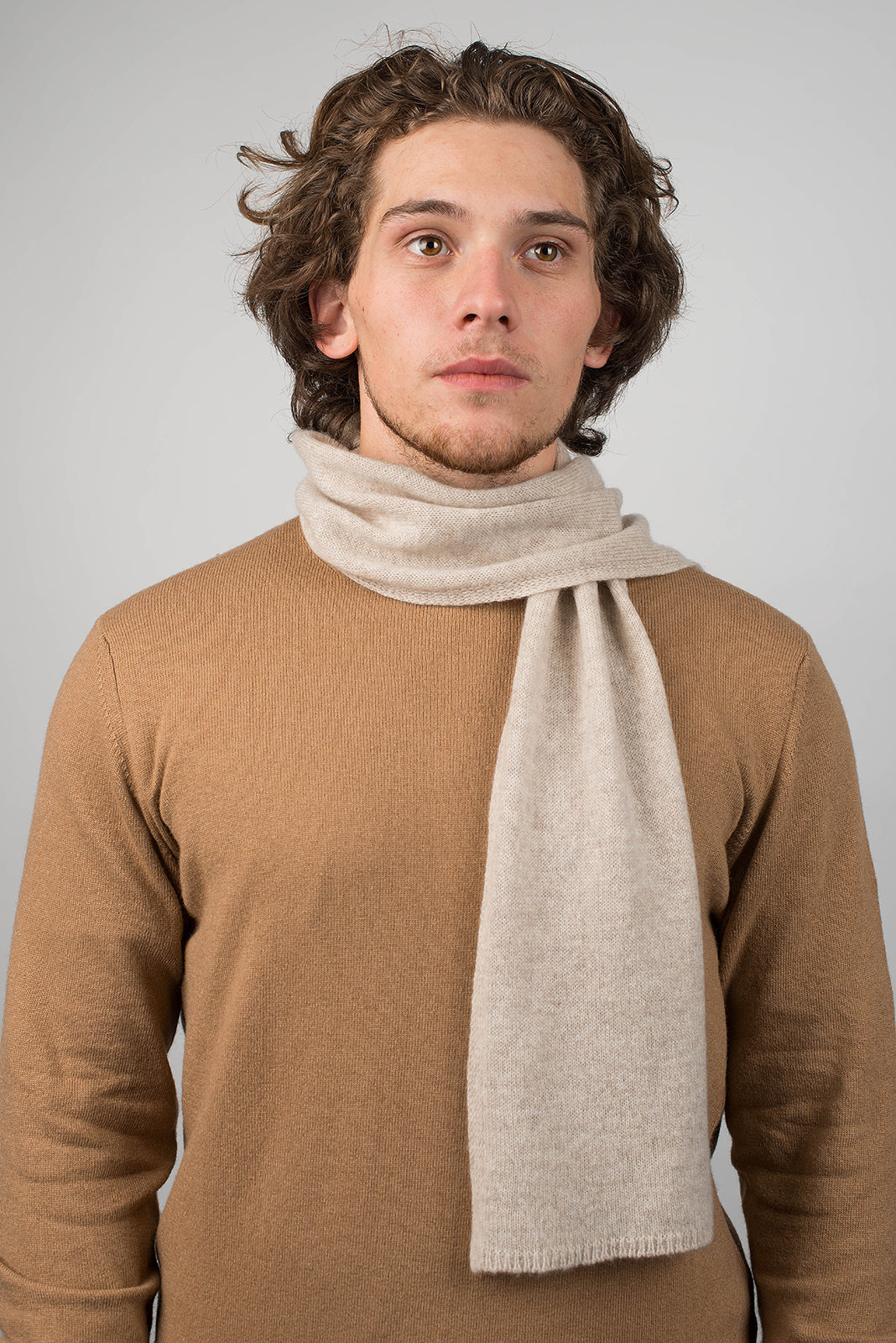 Beige Men's 100% Cashmere Skinny Scarf, view 2