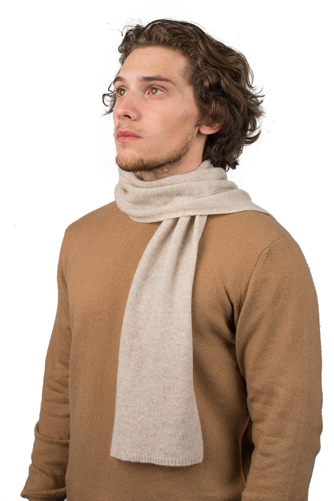 Beige Men's 100% Cashmere Skinny Scarf