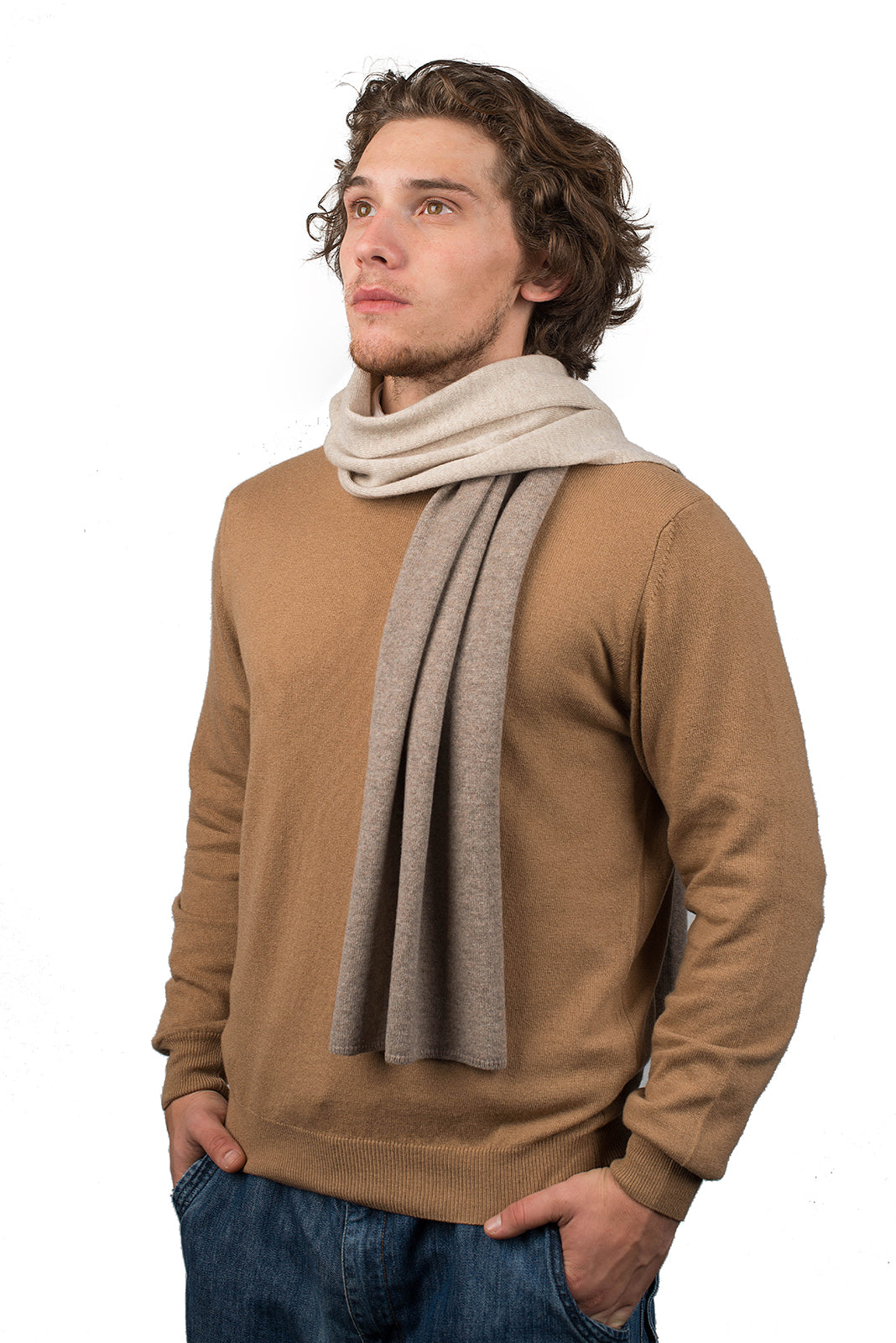 Mink-Beige Men's Two-Tone 100% Cashmere Scarf