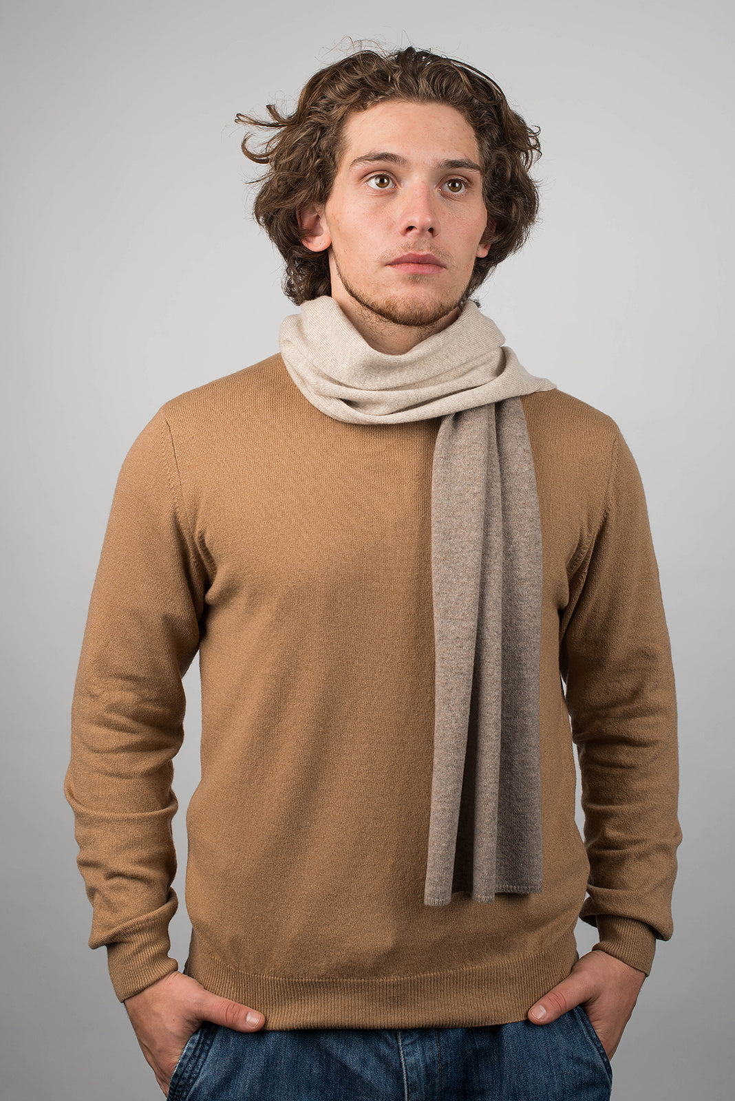 Mink-Beige Men's Two-Tone 100% Cashmere Scarf, view 2