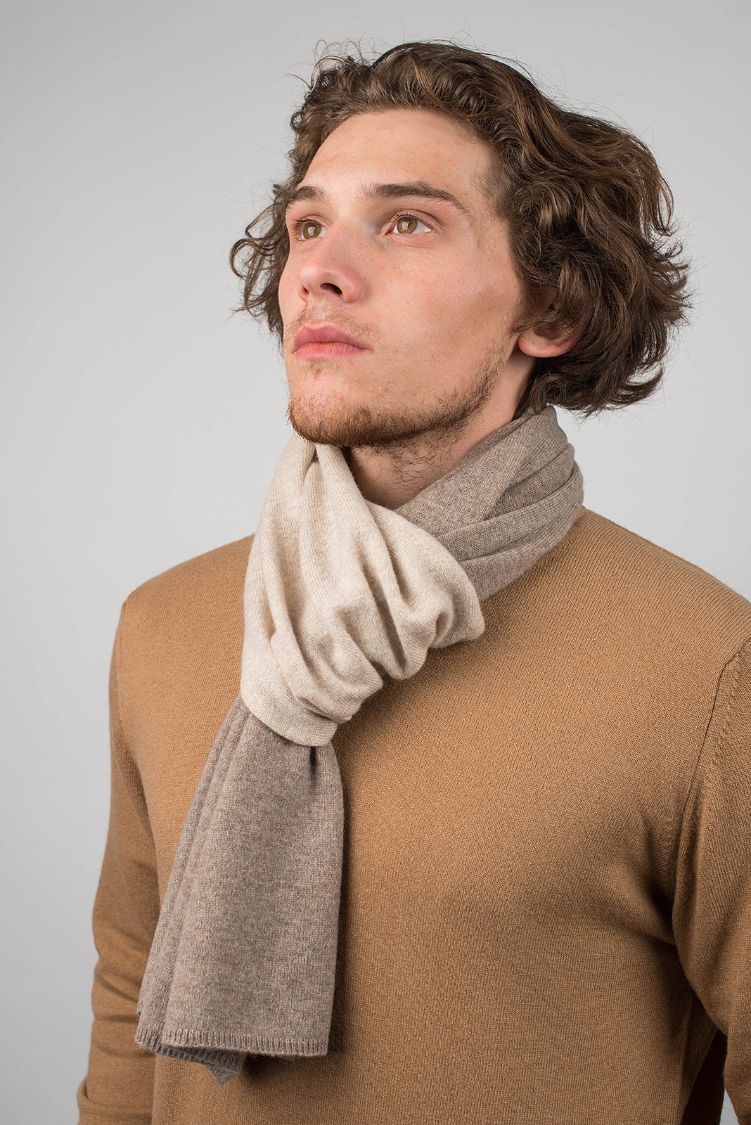 Mink-Beige Men's Two-Tone 100% Cashmere Scarf, view 3