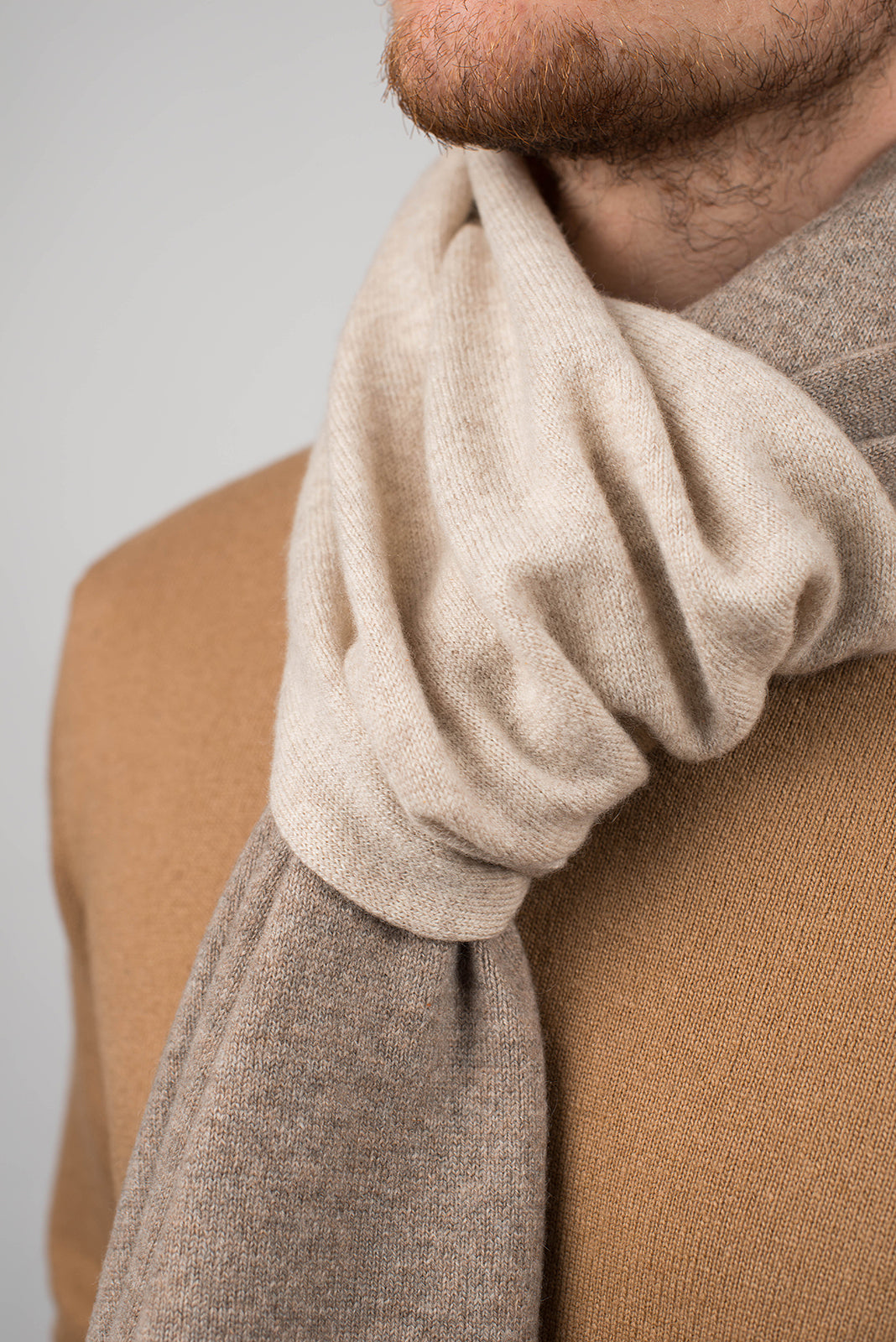 Mink-Beige Men's Two-Tone 100% Cashmere Scarf, view 4