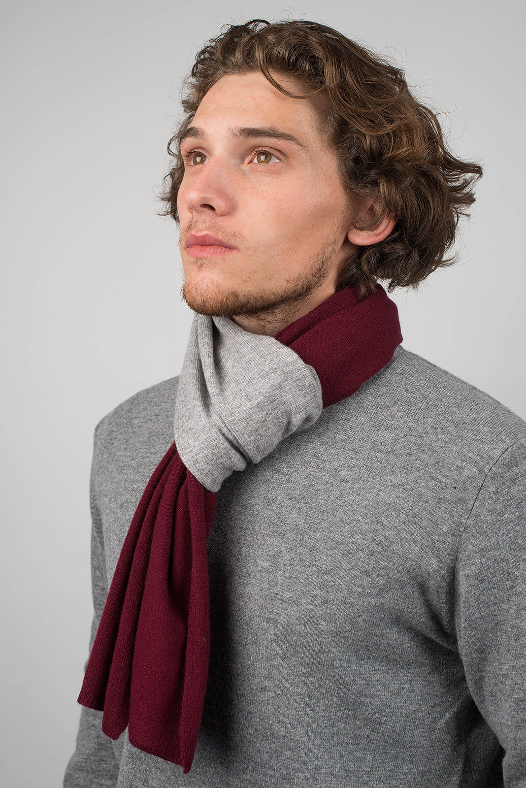 Burgundy-Gray Men's Two-Tone 100% Cashmere Scarf, view 3