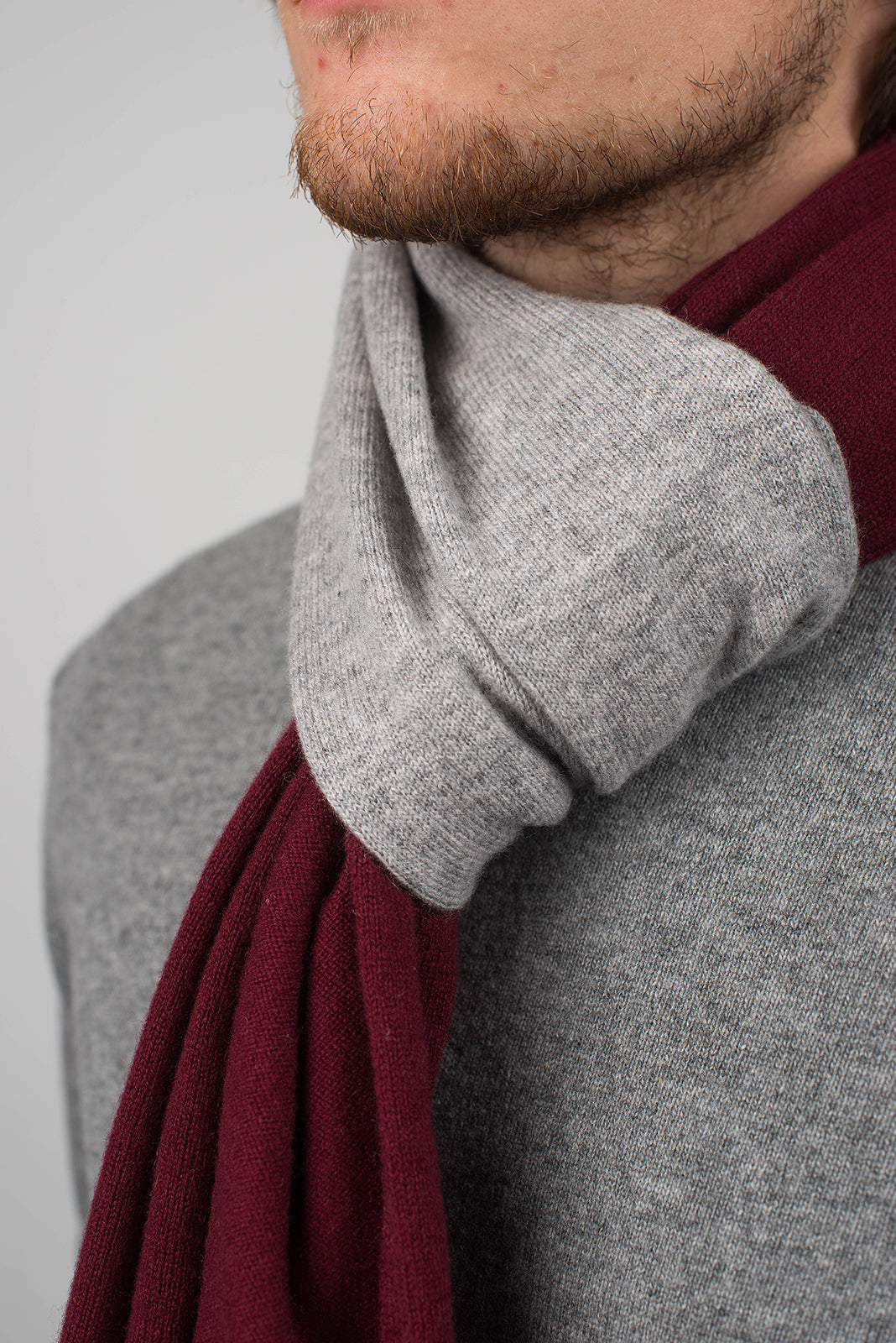 Burgundy-Gray Men's Two-Tone 100% Cashmere Scarf, view 4