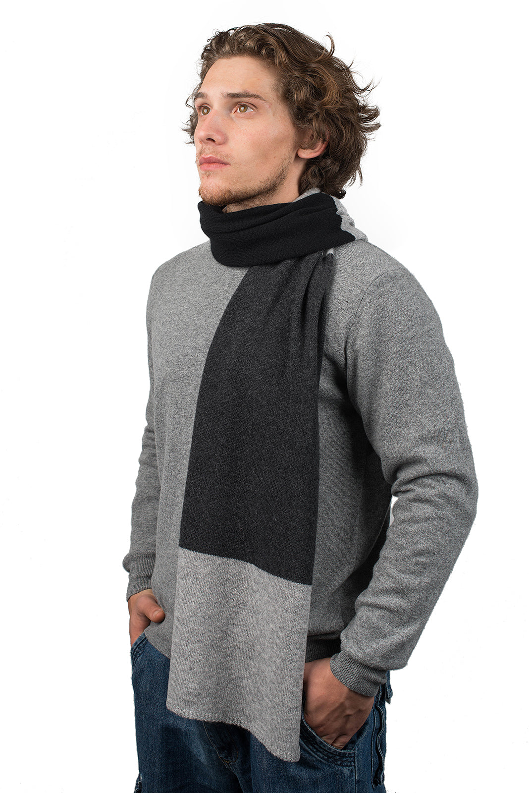 Black-Gray-Charcoal Men's Three-Color 100% Cashmere Scarf
