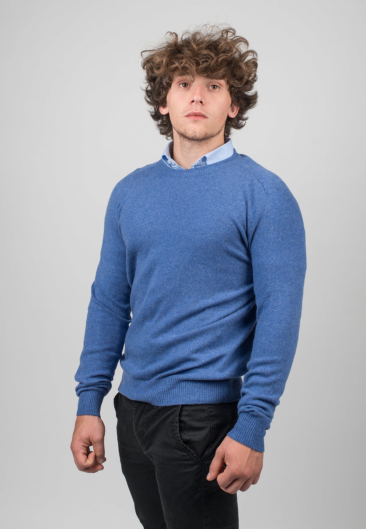 Light Blue Men's Recycled Cashmere Blend Crewneck, view 2