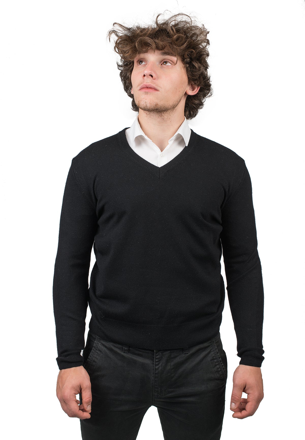 Black Men's 100% Cashmere V-Neck
