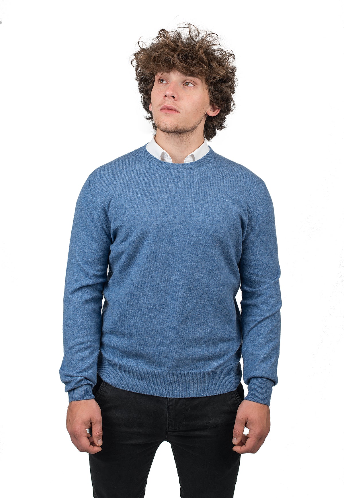 Light Blue Men's 100% Cashmere Crewneck