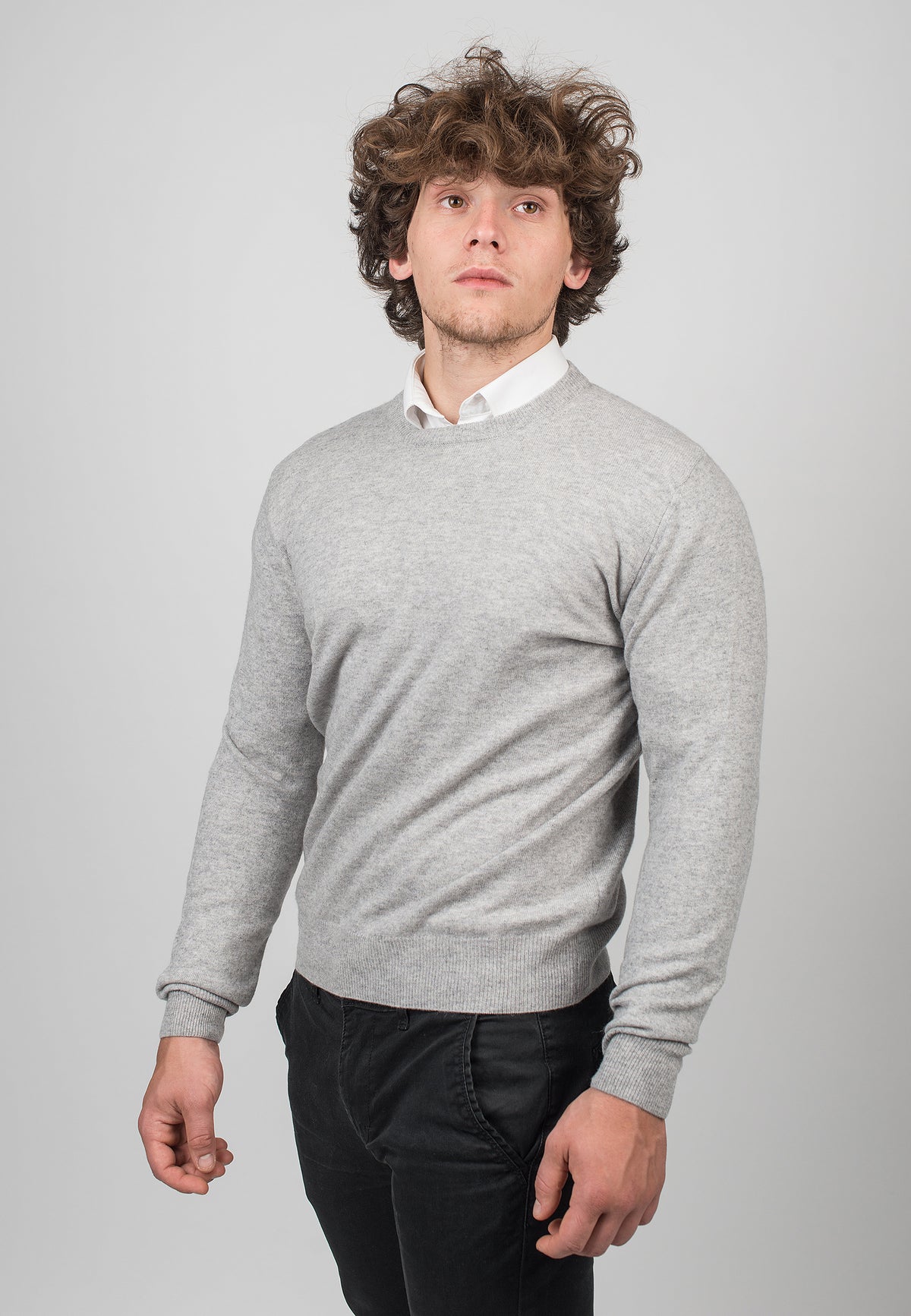 Gray Men's 100% Cashmere Crewneck, view 2