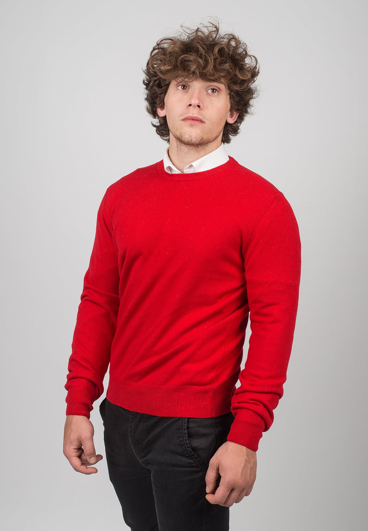 Red Men's 100% Cashmere Crewneck, view 2
