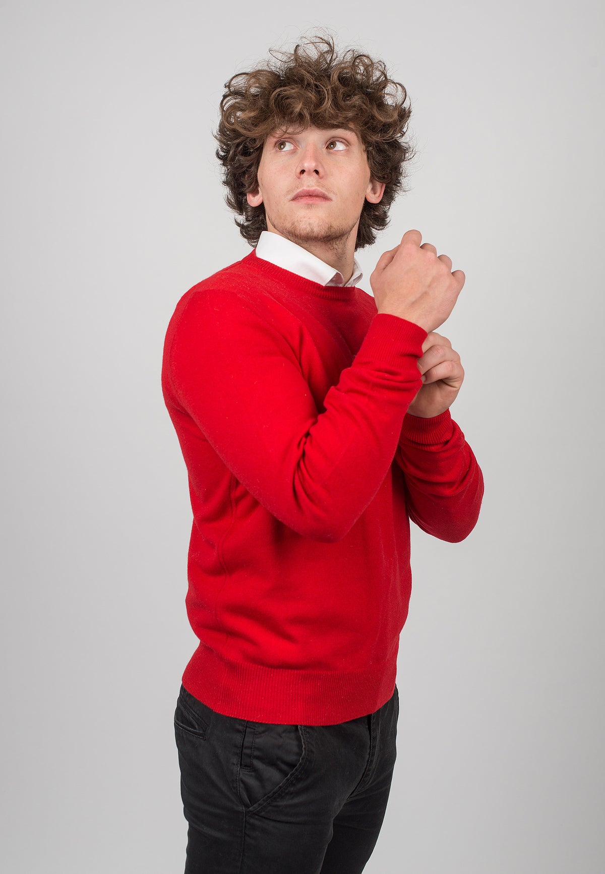 Red Men's 100% Cashmere Crewneck, view 3