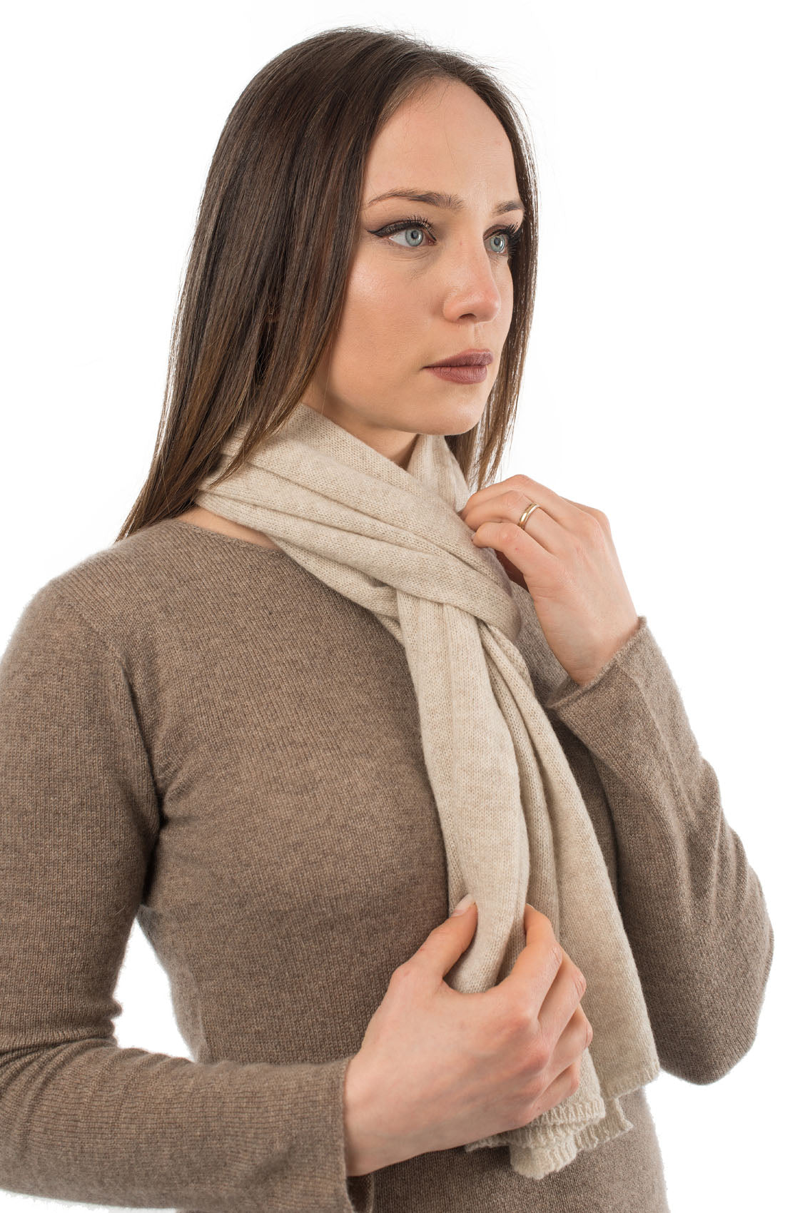 Beige Unisex 100% Cashmere Scarf, view 3