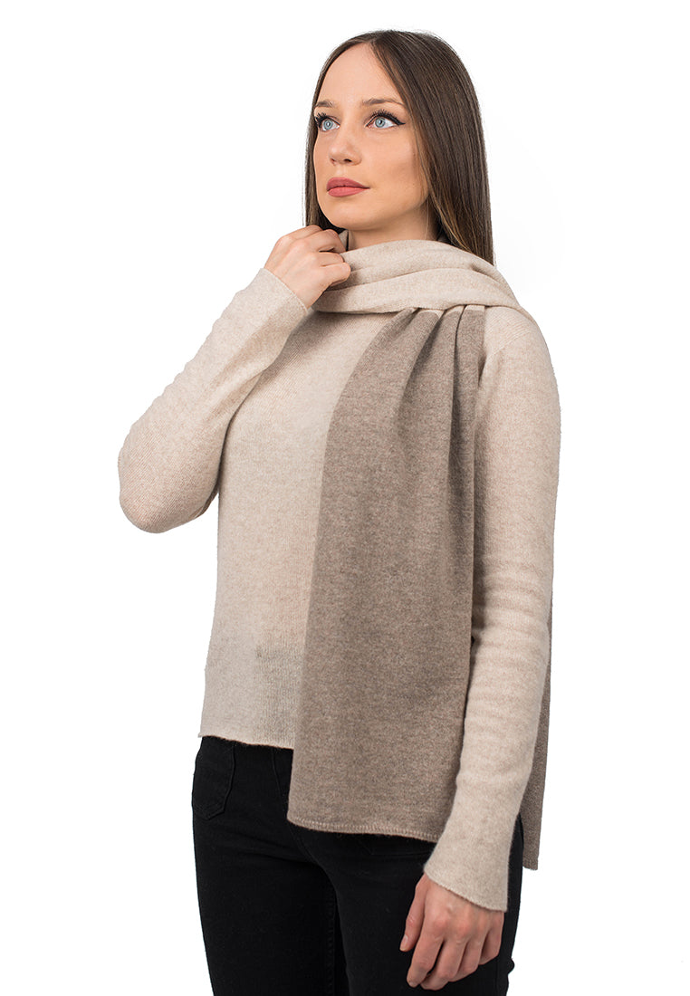 Mink-Beige Women's Two-Tone 100% Cashmere Scarf