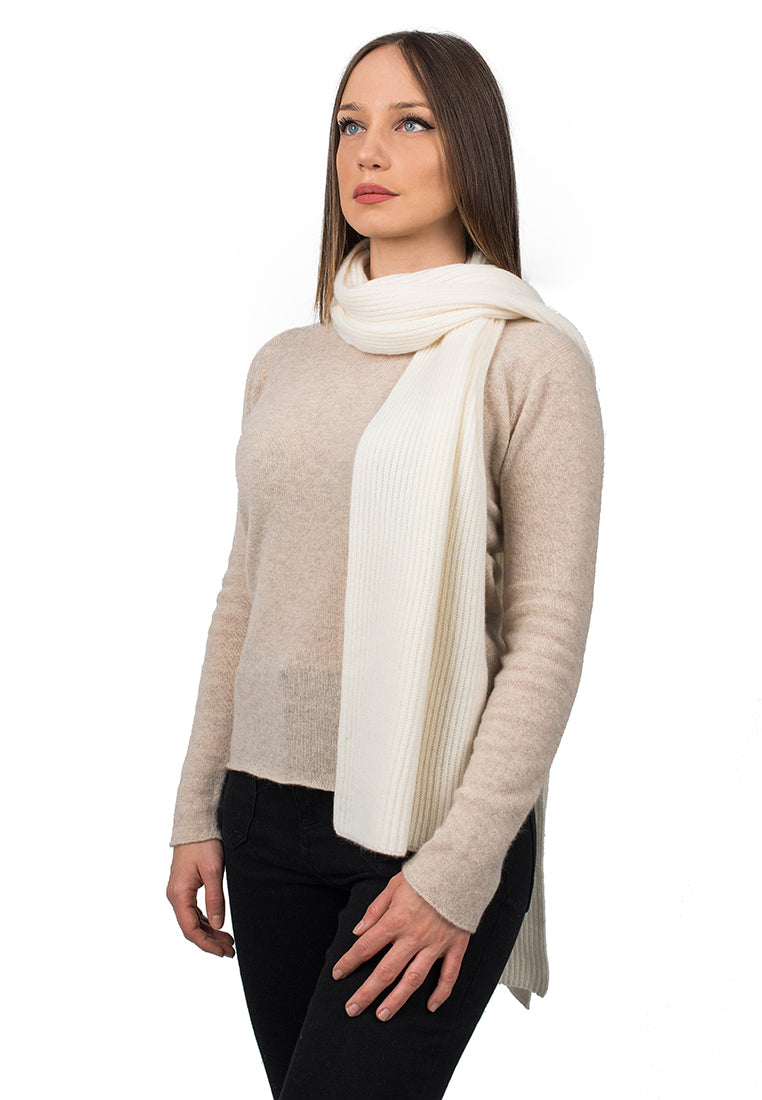 Cream Women's Fisherman's Rib 100% Cashmere Scarf