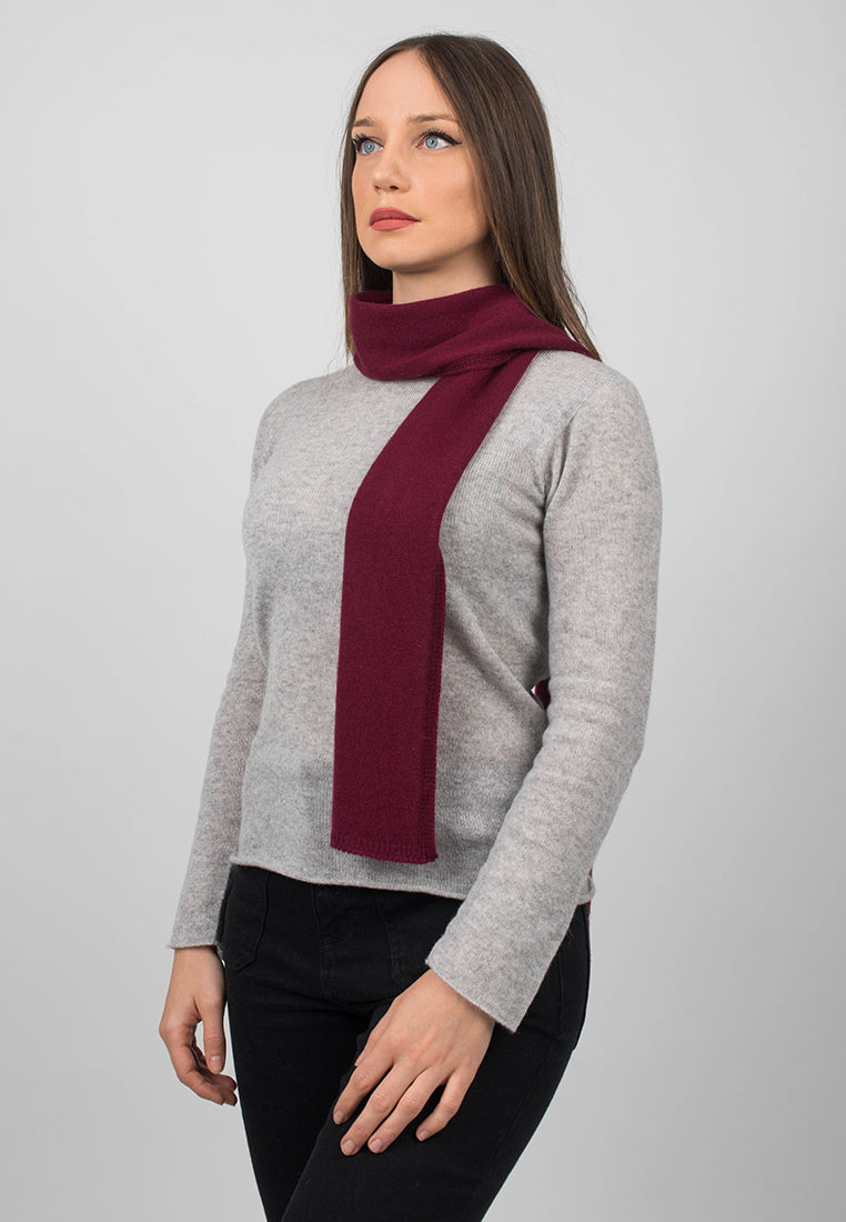 Burgundy Women's 100% Cashmere Skinny Scarf, view 2