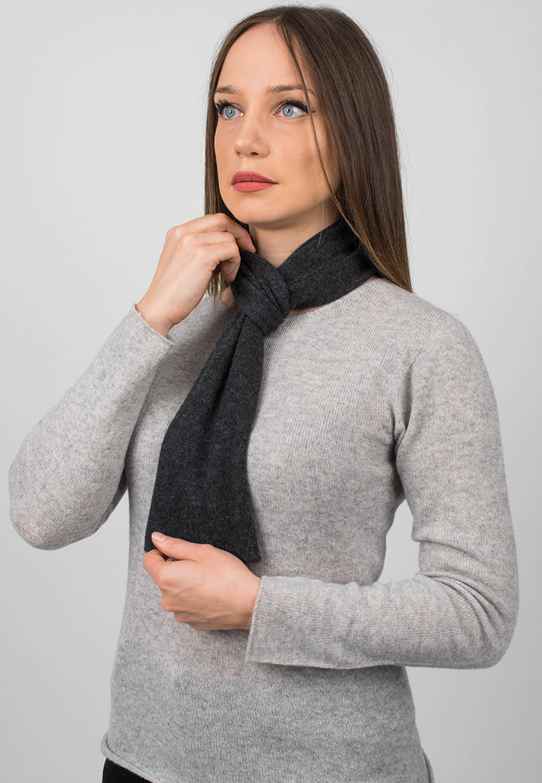 Charcoal Women's 100% Cashmere Skinny Scarf, view 3