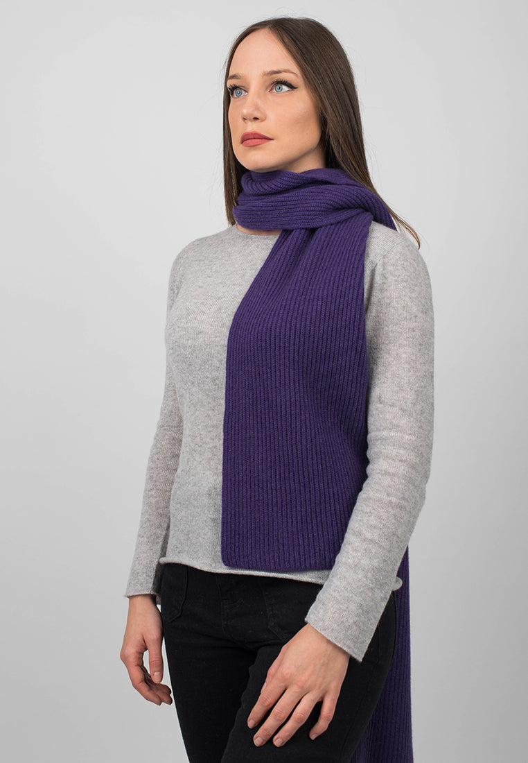 Purple Women's Fisherman's Rib 100% Cashmere Scarf, view 2