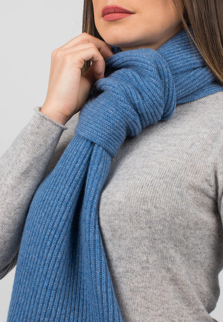 Light Blue Women's Fisherman's Rib 100% Cashmere Scarf, view 3