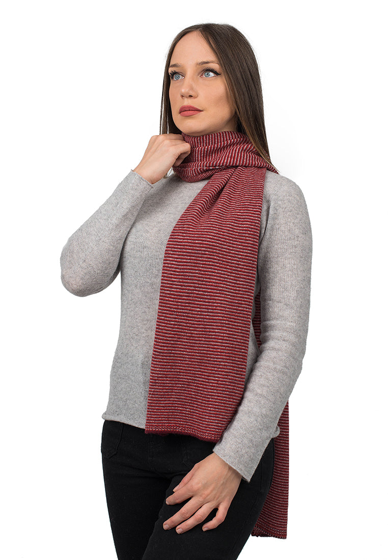 Red-Burgundy-Gray Women's Striped 100% Cashmere Scarf