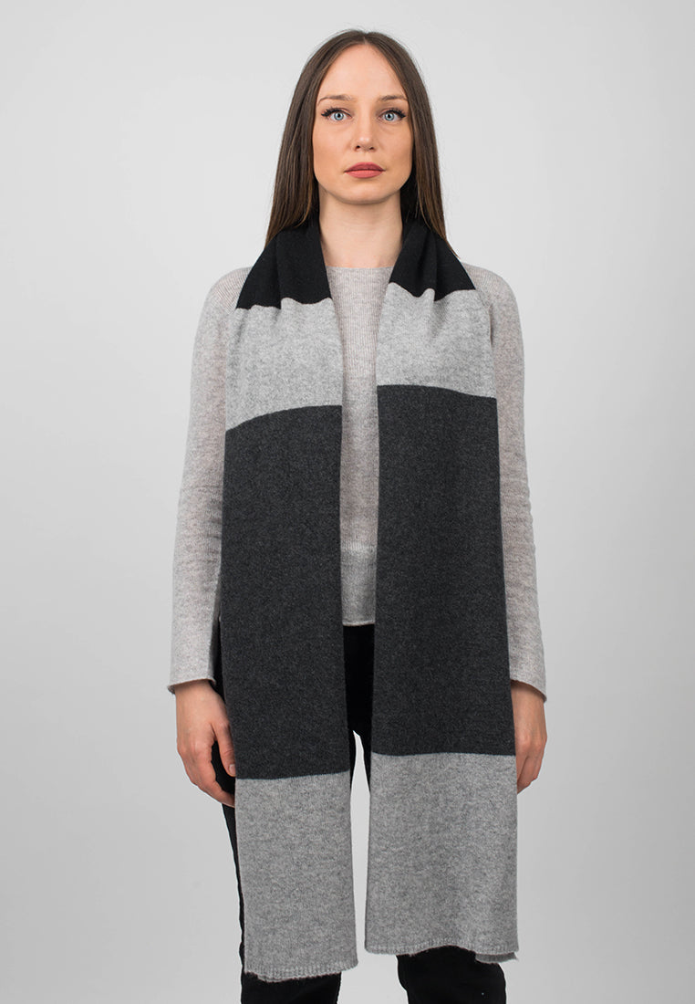 Black-Gray-Charcoal Women's Three-Color 100% Cashmere Scarf, view 2