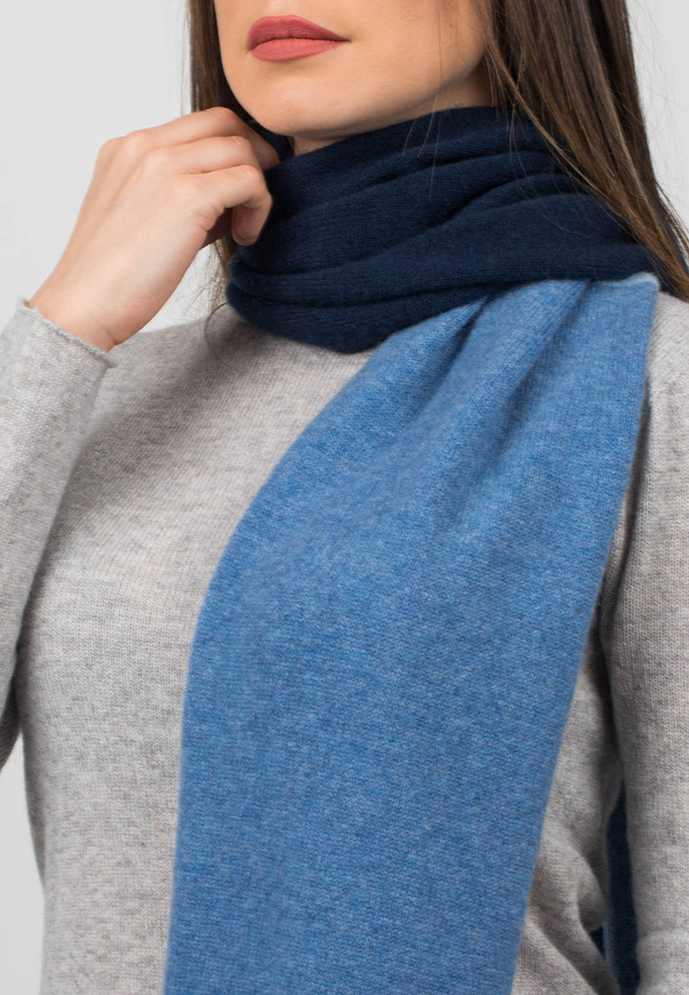 Blue-Sky-Light Blue Women's Three-Color 100% Cashmere Scarf, view 3