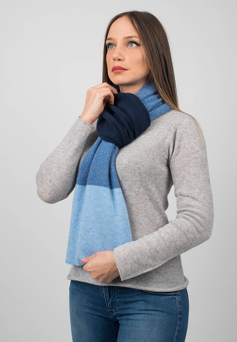 Blue-Sky-Light Blue Women's Three-Color 100% Cashmere Scarf, view 4