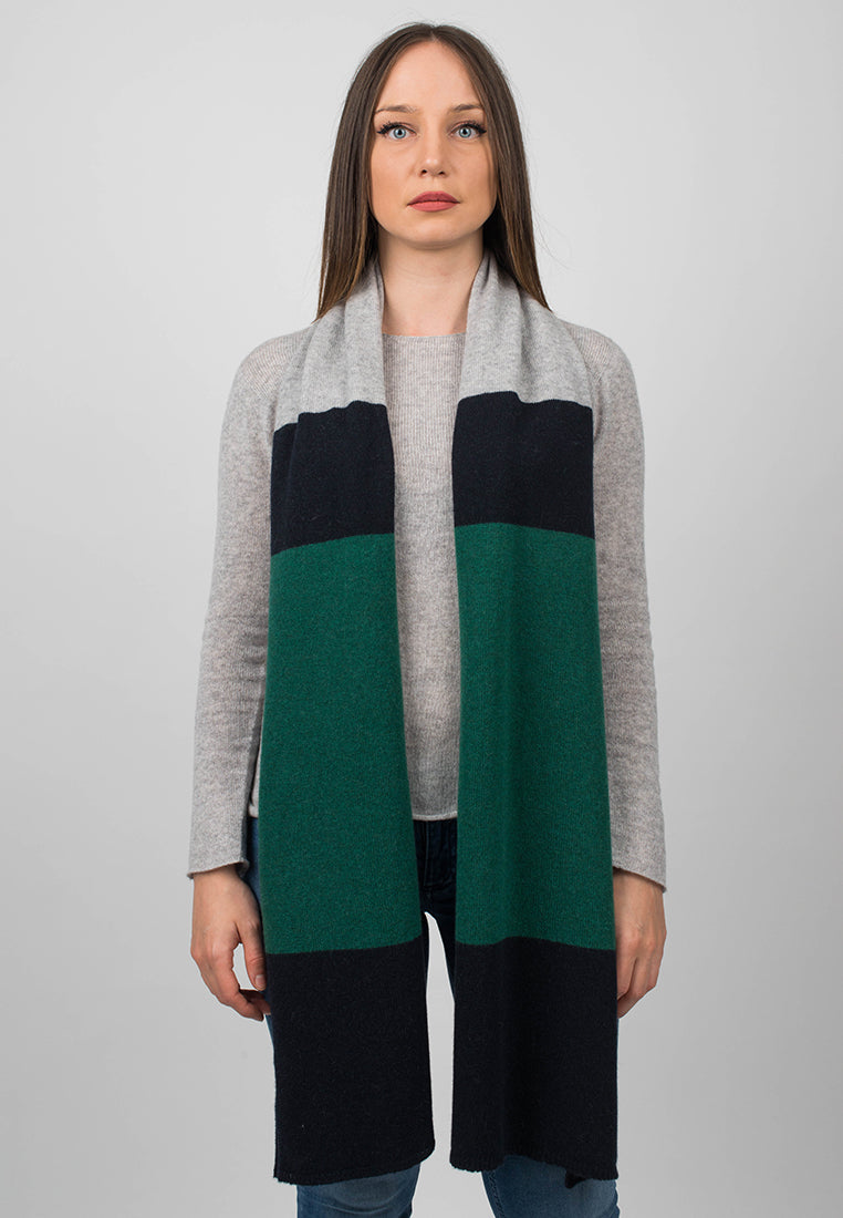 Blue-Green-Gray Women's Three-Color 100% Cashmere Scarf, view 2