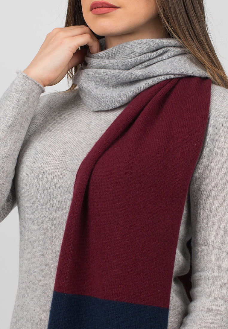 Blue-Burgundy-Gray Women's Three-Color 100% Cashmere Scarf, view 3