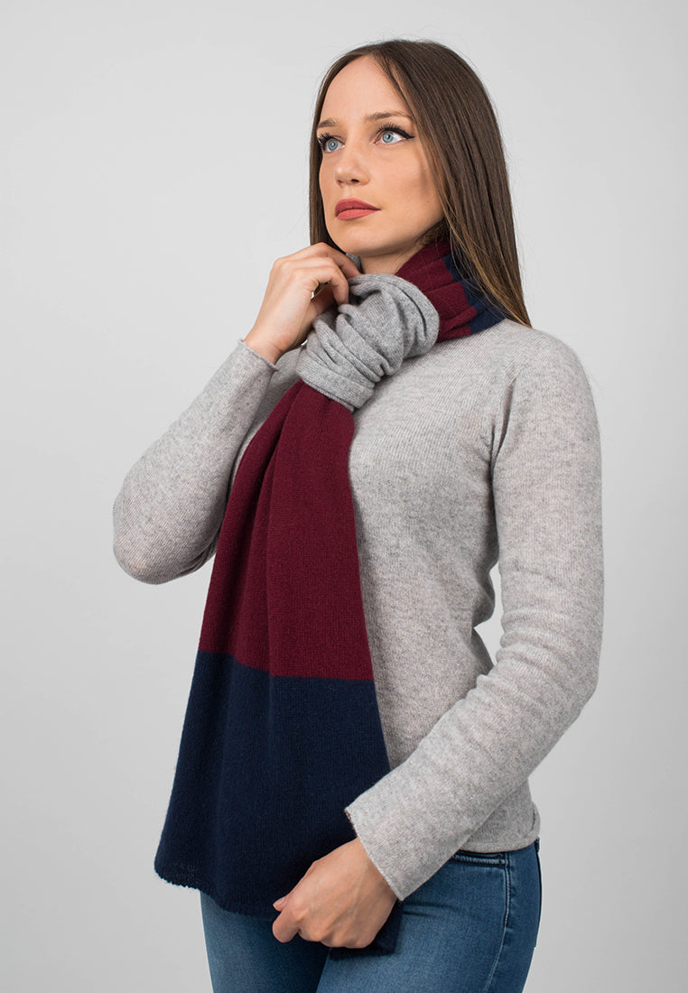 Blue-Burgundy-Gray Women's Three-Color 100% Cashmere Scarf, view 4